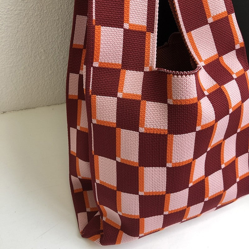 Knit Checkerboard Casual Tote Bag