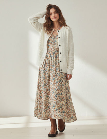 Simple Cable Knit Button Down Loose Cardigan