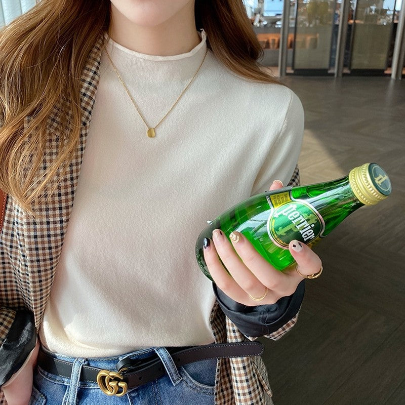 Solid Color Long Sleeve Half Turtleneck Thin Base Knitted Sweater