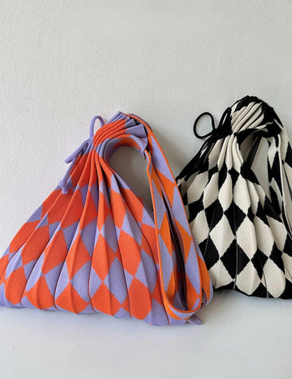 Colorful Plaid Simple Folded Knit Shoulder Bag