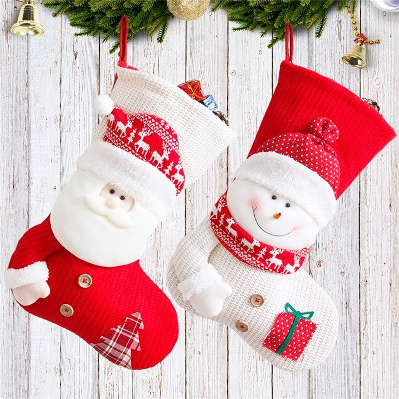 Red And White Knitted Christmas Stocking Old Man Snowman Dress Up Candy Bag Gift Bag