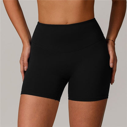 Solid Color High Waist Tummy Control Workout Shorts