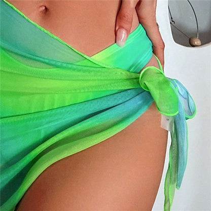 Gradient Split 3-Piece Printed Bikini Swimsuit