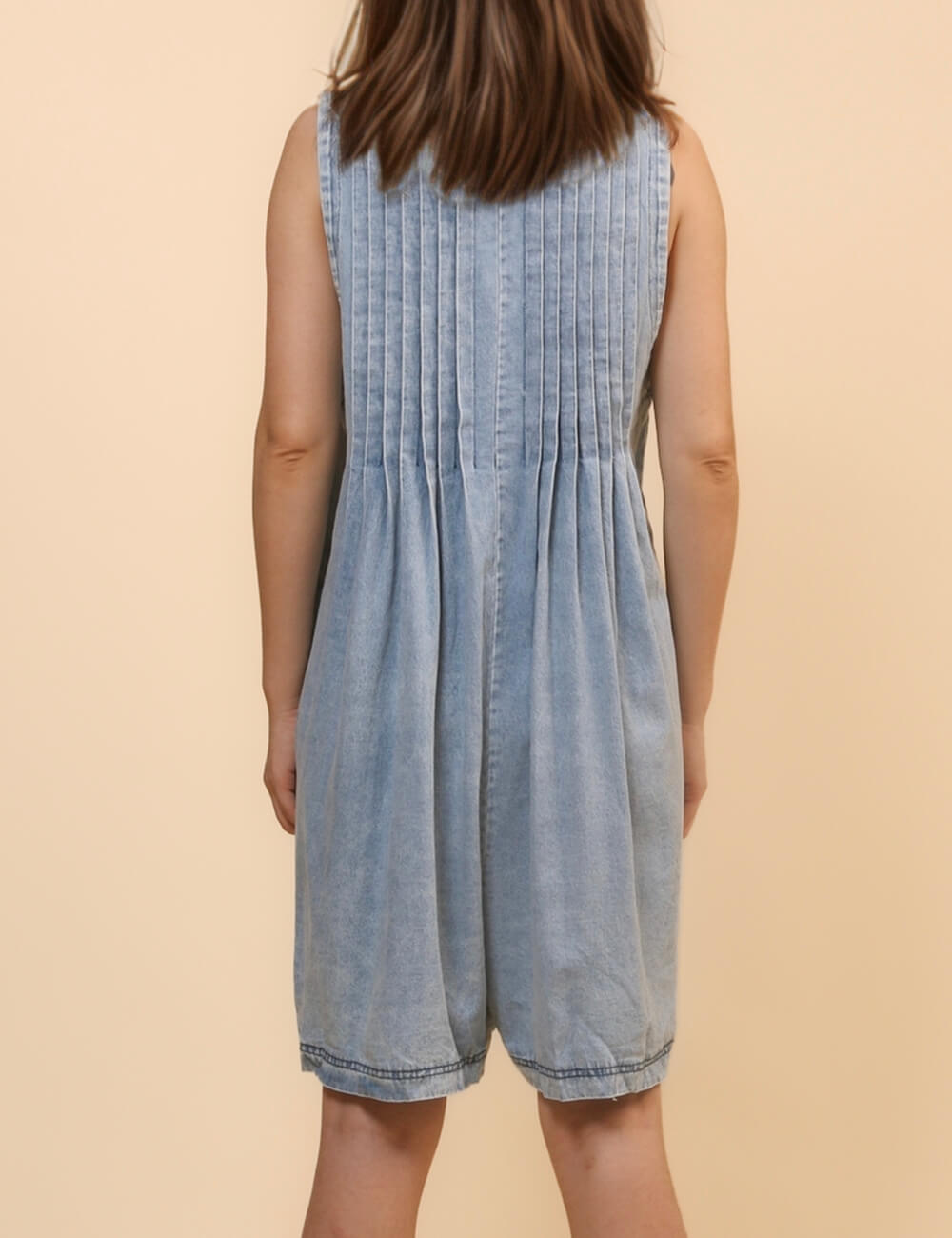 Sleeveless String Tie Loose Denim Short Jumpsuit