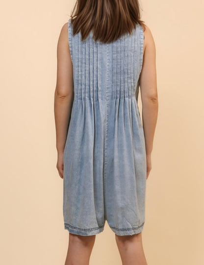 Sleeveless String Tie Loose Denim Short Jumpsuit