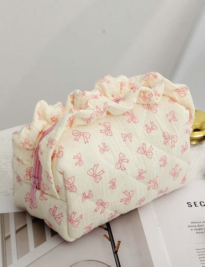 Sweet Bow Print Quilted Makeup Bag