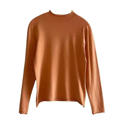 Solid Color Long Sleeve Half Turtleneck Thin Base Knitted Sweater