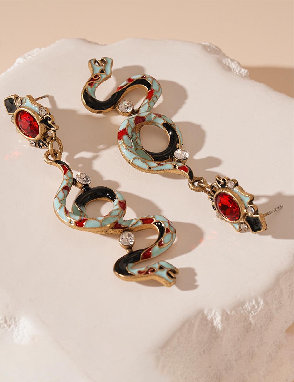 Retro Rhinestone Curved Snake Stud Earrings