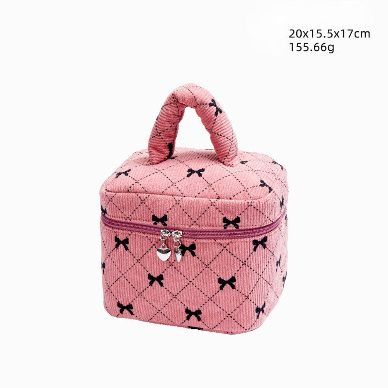 Corduroy Bow Print Large Capacity Make Up Bag