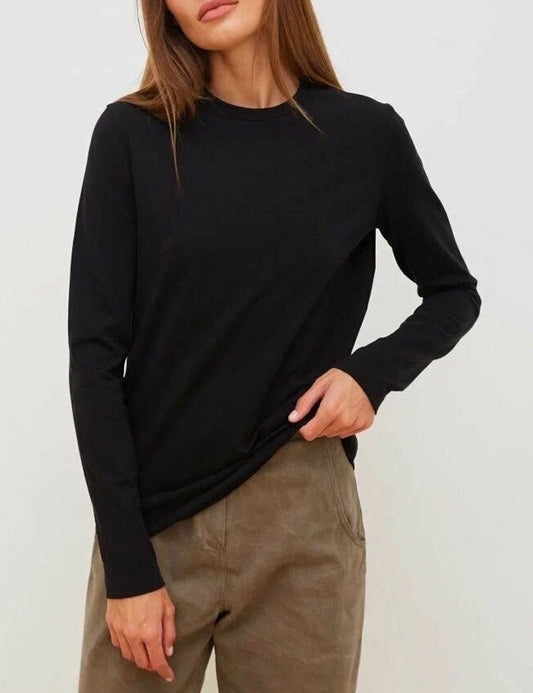 Casual Solid Color Round Neck Long Sleeve Top