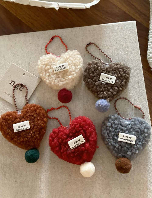 Cute Fuzzy Heart Pendants Beaded Bag Charms