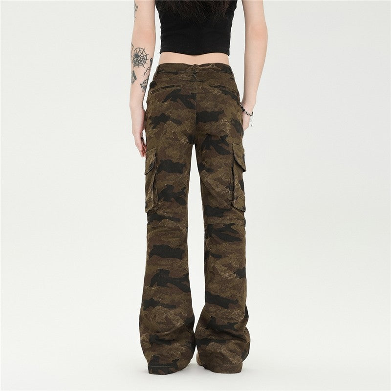 Slim Camouflage Cargo Flared Pants