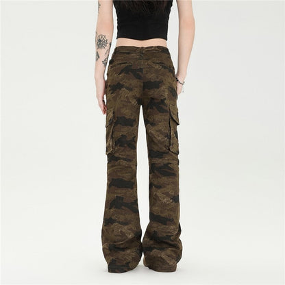 Slim Camouflage Cargo Flared Pants