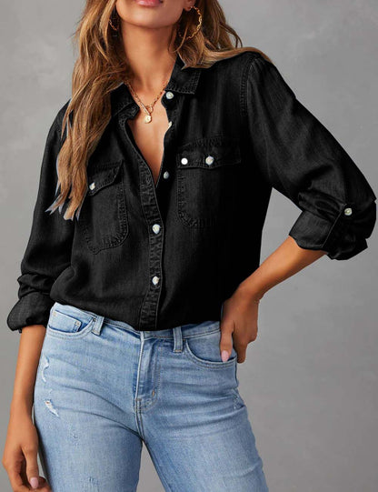 Casual Lapel Collar Button Down Denim Shirt
