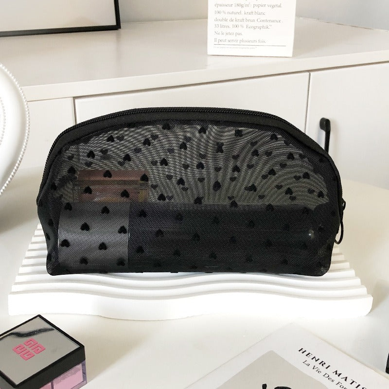 Black Love Mesh Portable Make Up Bag