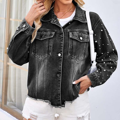 Denim Beaded Long Sleeve Casual Jacket