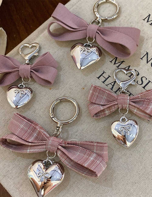 Plaid Bow Love Pendant Bag Charm