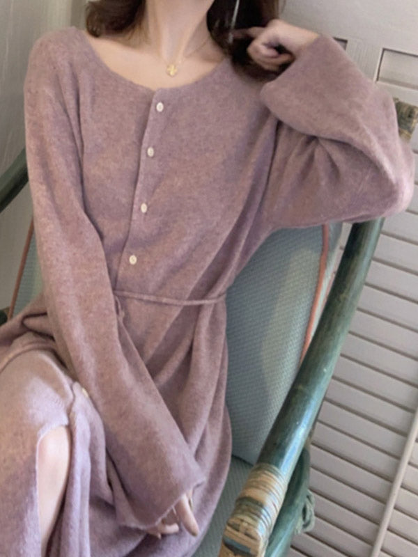 Original Solid Bandage Buttoned Sweater Dress