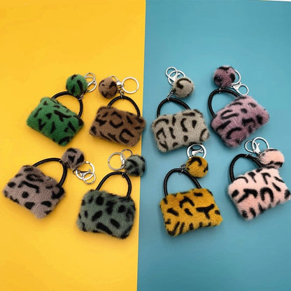 Furry Leopard Print Bag Keychain