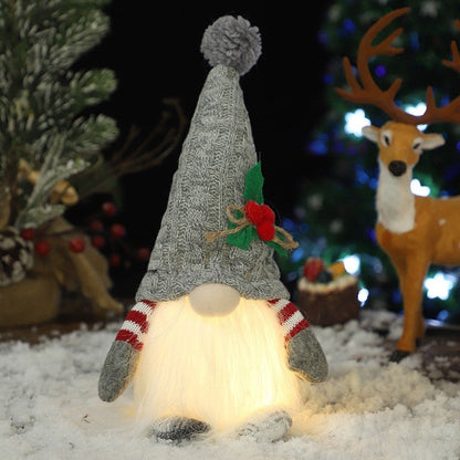 Knitted Pointed Hat With Light Elderly Figurine Décor