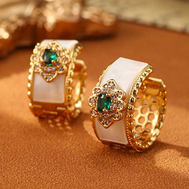 Vintage Flower Enamel Heart Drop Earrings