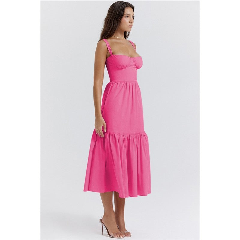 High Waisted A-Line Floral Printed Condole Belt Cake Dress