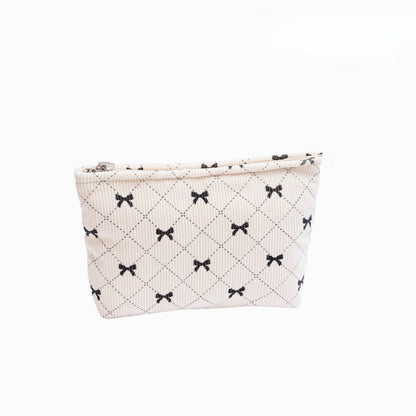Corduroy Bow Print Large Capacity Make Up Bag