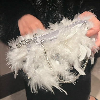 Feather Sequin Evening Clutch Bag