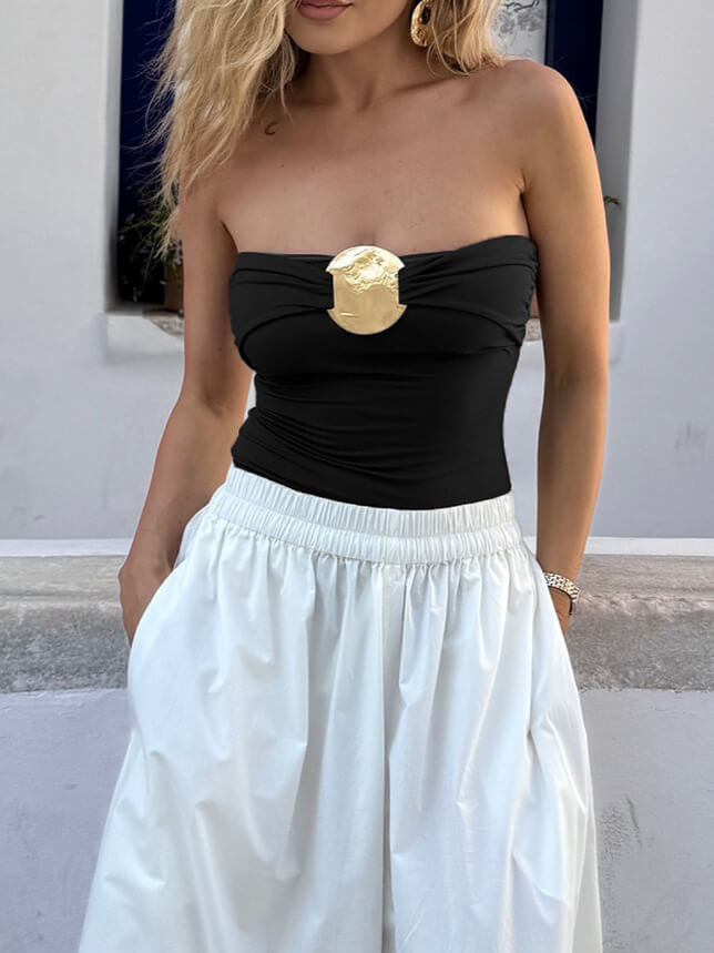 Solid Color Strapless One-Piece Swimsuit