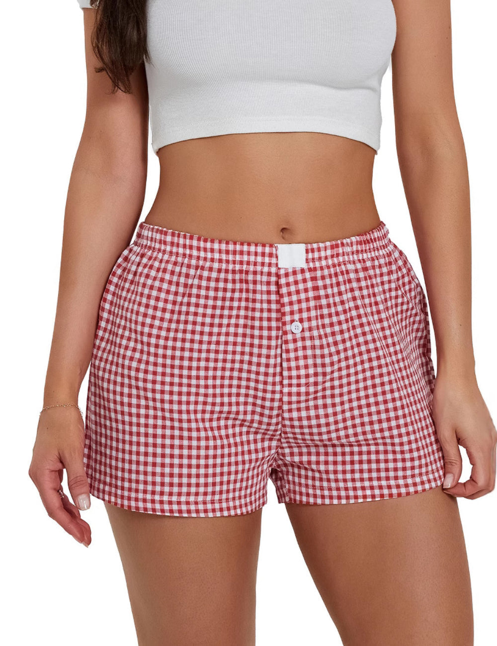 Casual Plaid High Waisted Loose Shorts