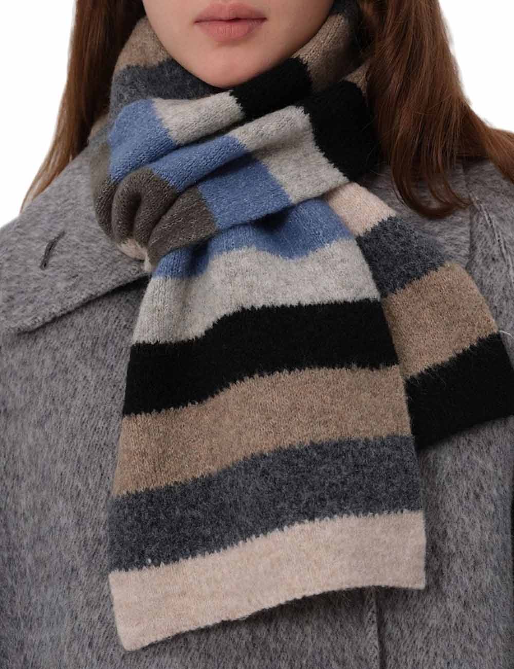 Versatile Contrast Color Striped Wool Knit Scarf