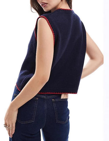 Round Neck Cartoon Jacquard Sleeveless Vest