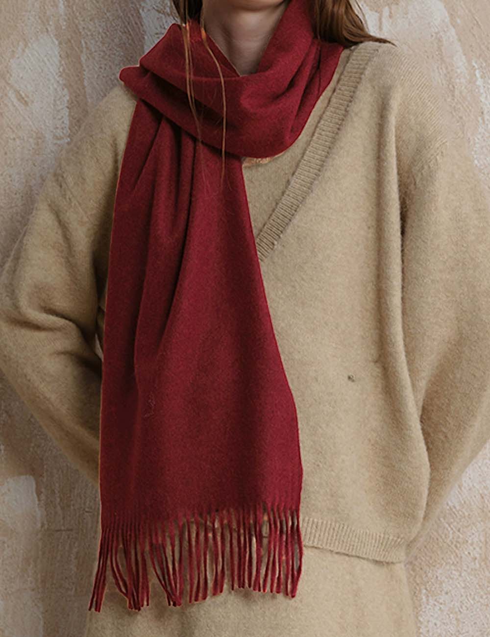 Tassel Simple Warm Wool Solid Color Scarf