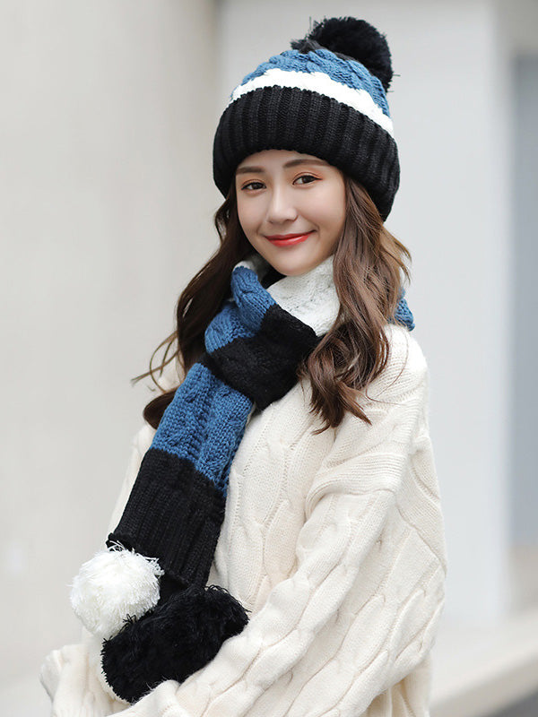 Personality Thickened Solid Hat&Scarf Set