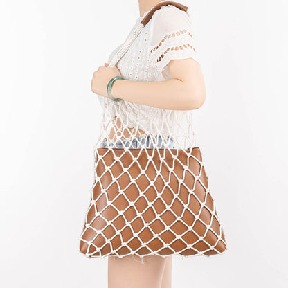 Net Woven Shoulder Tote Bag
