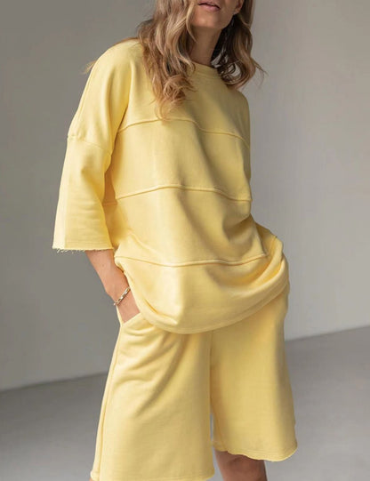 Casual Splice Top and Bermuda Shorts Set