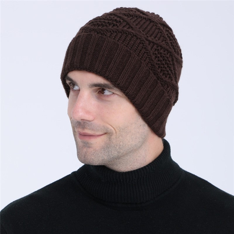 Men's Knitted Diamond Pattern Ear Warmer Hat