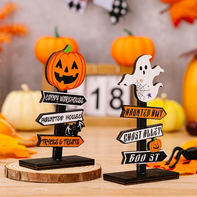 Halloween Pumpkin Letter Ghost Wooden Decoration