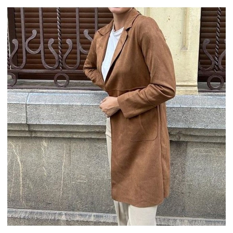 Velvet Suit Collar Casual Trench Coat