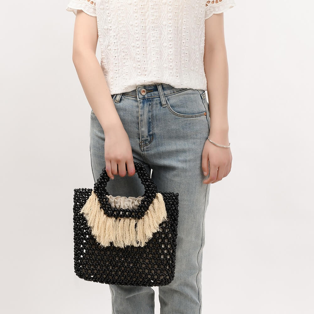 Casual Fringe Handmade Wooden Bead Bag