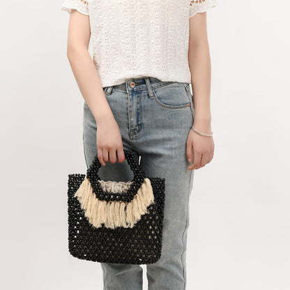 Casual Fringe Handmade Wooden Bead Bag