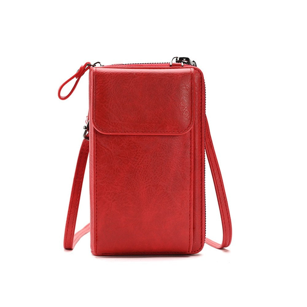 Solid Color PU Leather Multifunctional Purse Cell Phone Crossbody Bag