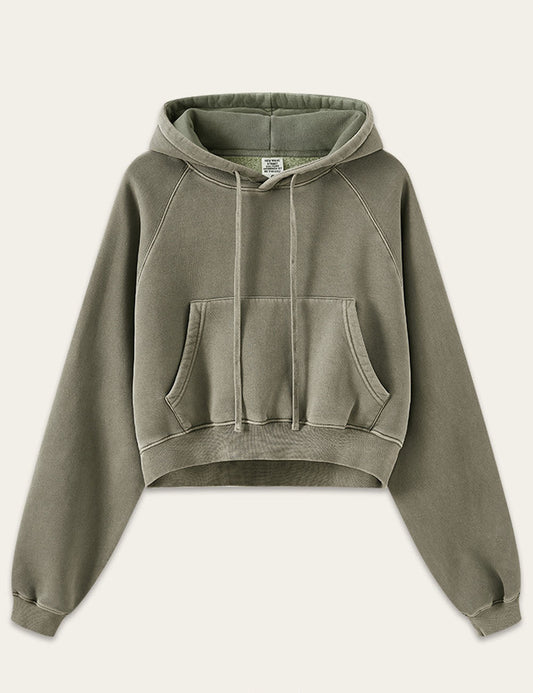 Simple Long Sleeve Drawstring Cropped Hoodie