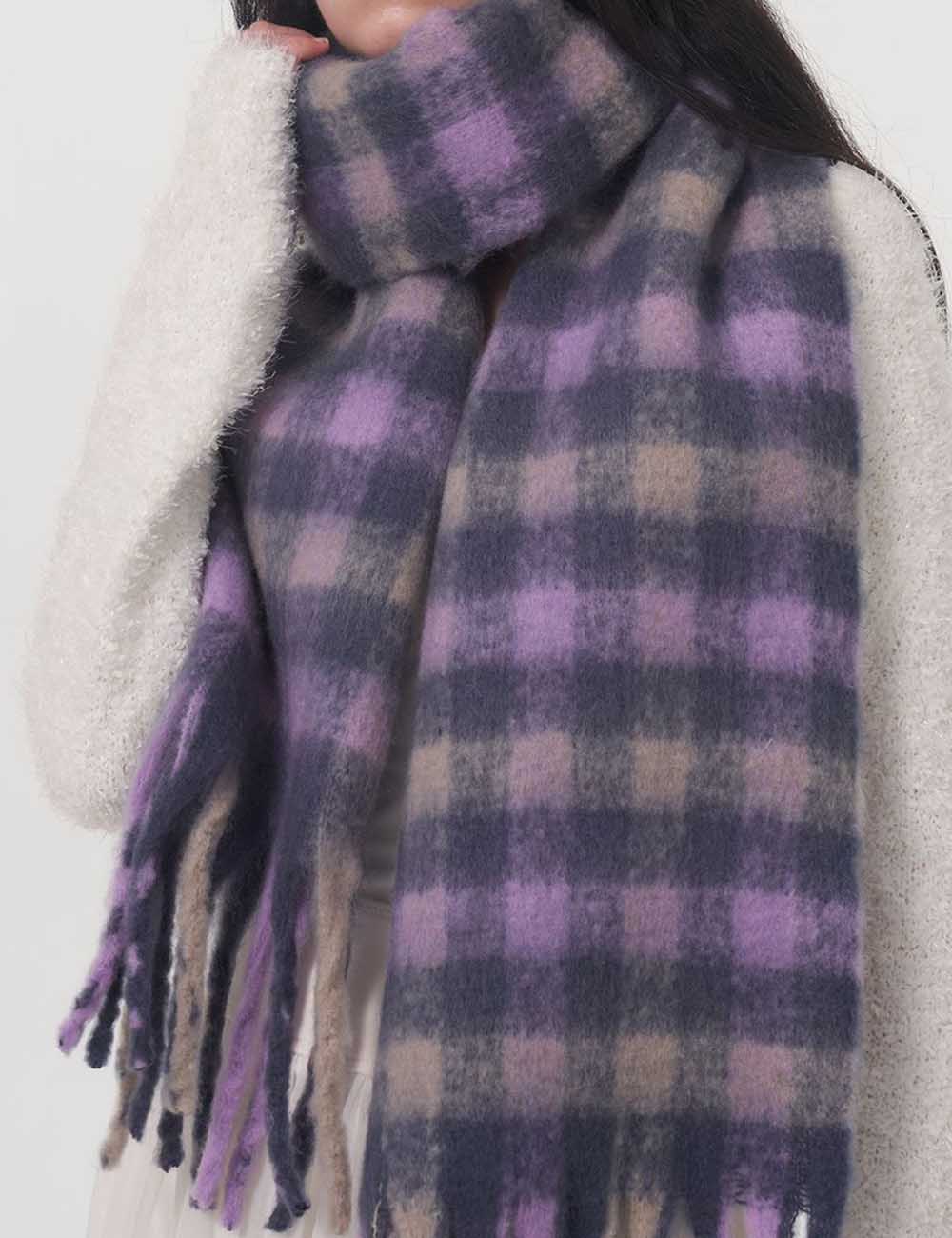 Soft Color Block Lambswool Tartan Plaid Scarf
