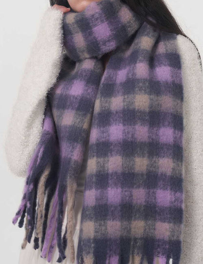Soft Color Block Lambswool Tartan Plaid Scarf
