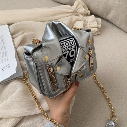 One Shoulder Glossy Suit Chain Bag