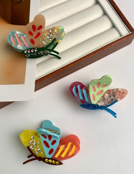 Colorful Butterfly Rhinestone Hair Claws