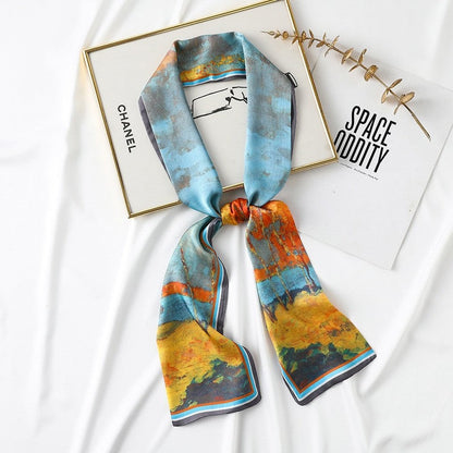 Long Printed Imitation Silk Tied Scarf