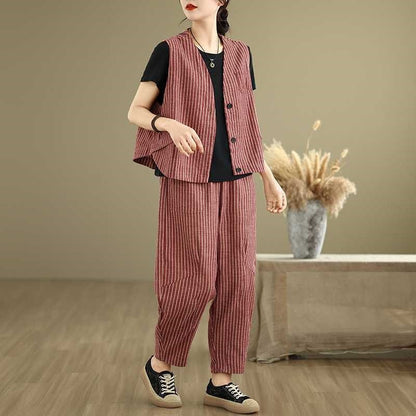 Striped Fashion Vest Loose Harem Pants Set