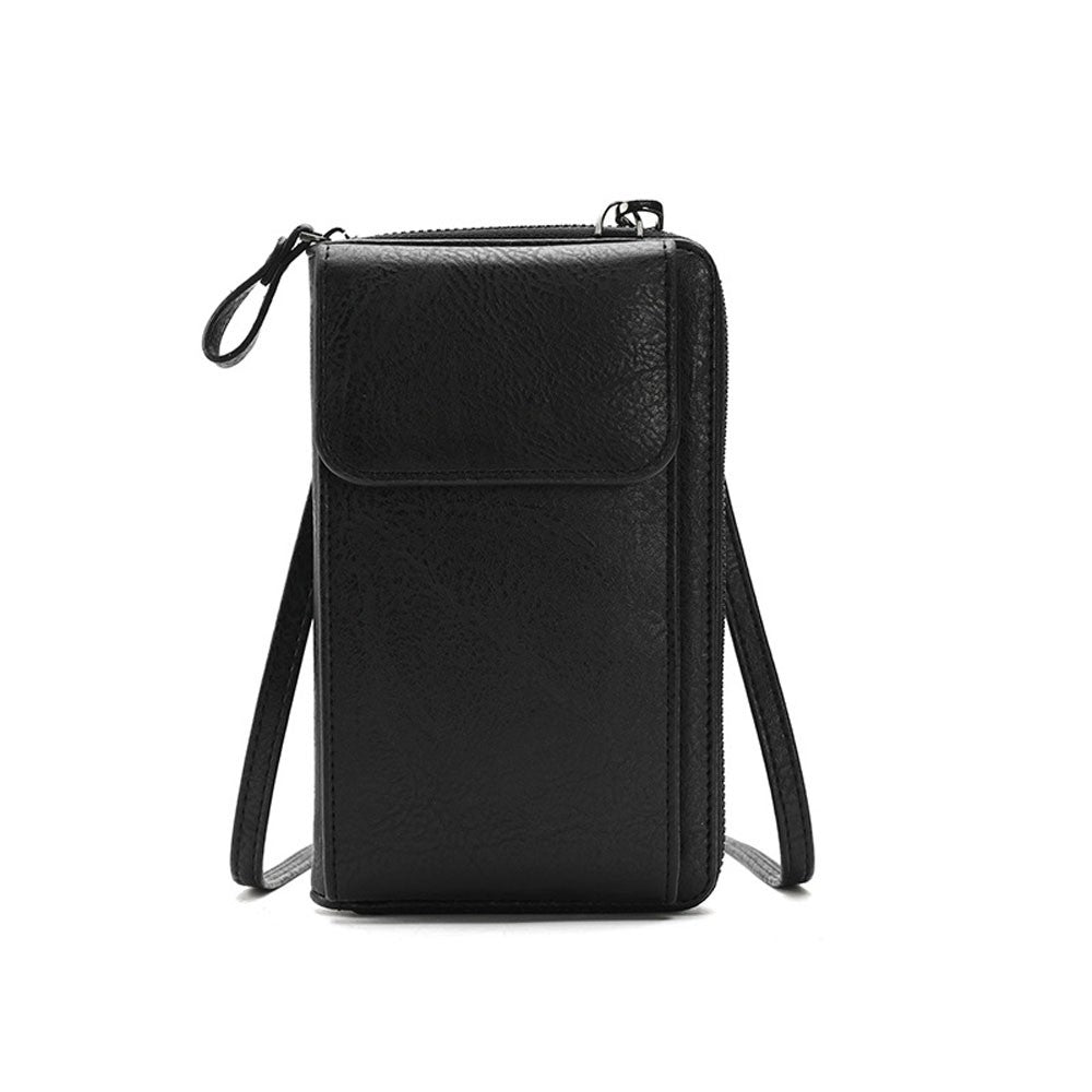 Solid Color PU Leather Multifunctional Purse Cell Phone Crossbody Bag